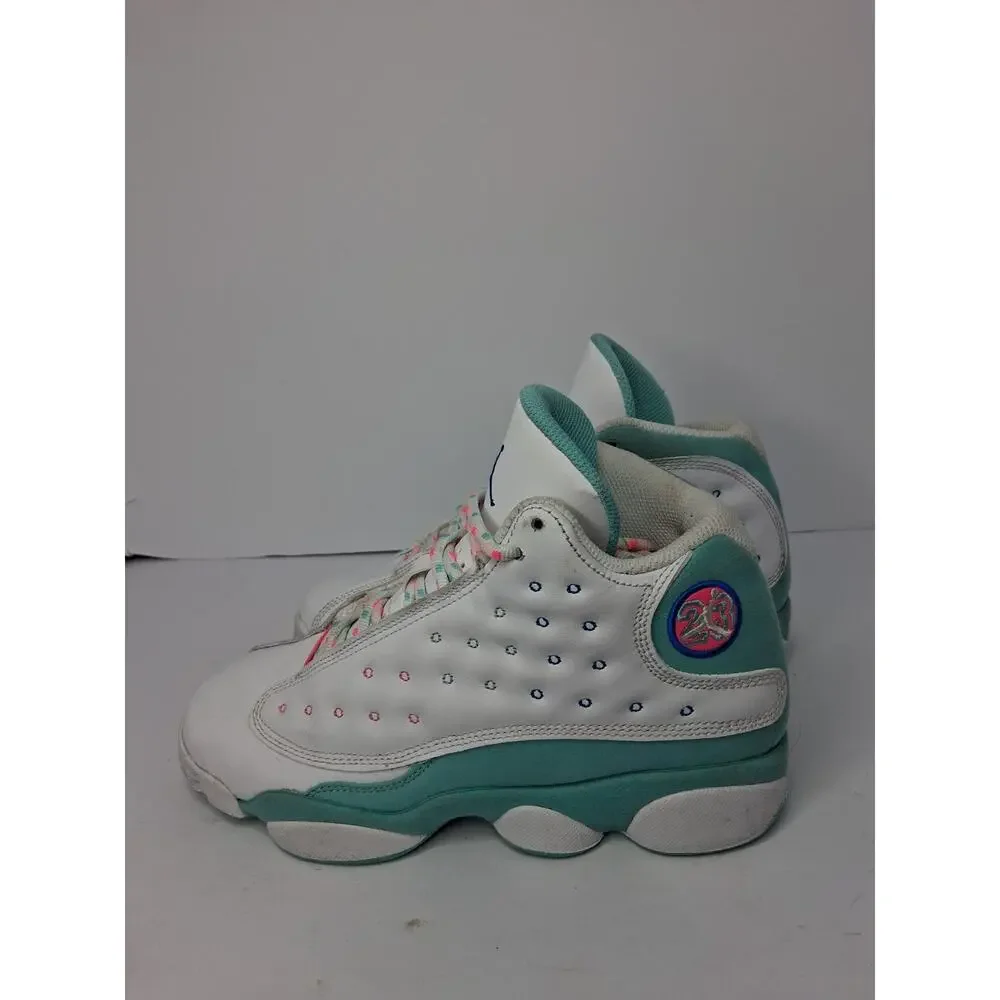 Air Jordan 13 GS Aurora Green Pink White Youth Basketball Shoes 439358-100 5Y